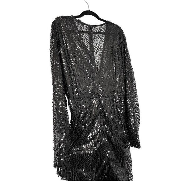 Missguided Surplice Wrap Long Sleeve Back Zip Sequin Jumpsuit Black Medium - Picture 3 of 11